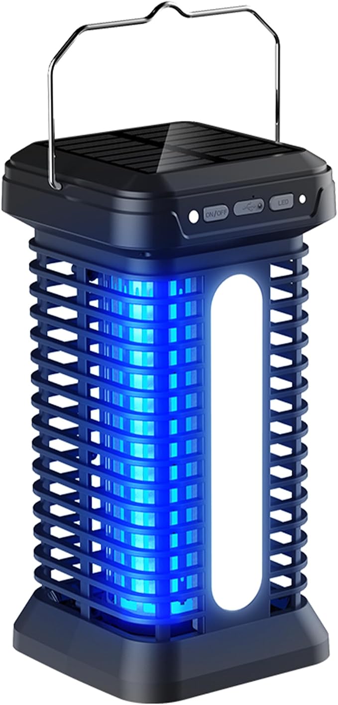 Syluris Bug Zapper Outdoor Indoor, Upgraded 3 in 1 Solar Mosquito Zapper Portable Rechargeable with LED & Control Auto On/Off, Waterproof Fly Zapper for Patio, Backyard, Farm, Kitchen, Living Room