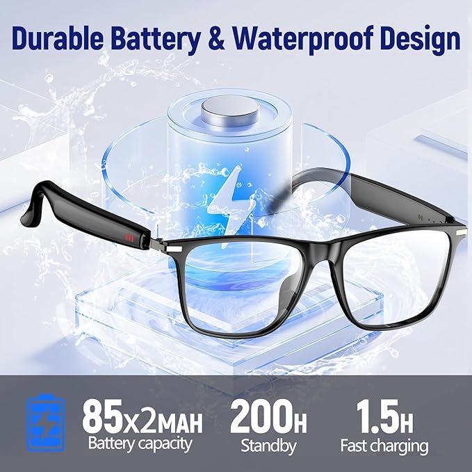 AI Smart Glasses with ChatGPT, Bluetooth GlassesTranslation 129 Languages,for Music Playback, Hands-Free Calling, IP67 Waterproof for Men Women, Athletic,Outdoor-Transparent