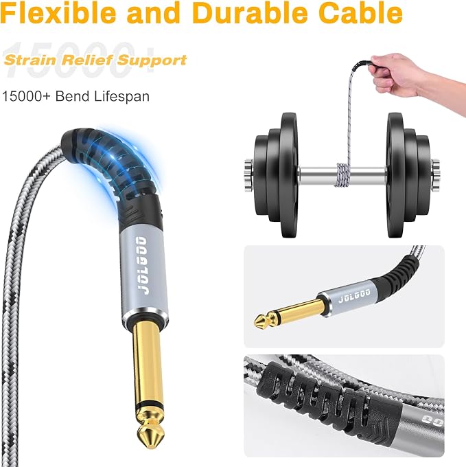 JOLGOO 1/4 Inch Guitar Instrument Cable 20 FT 2-Pack, 1/4 inch TS Guitar Cable, Quarter inch Cable, for Electric Guitar, Bass, Keyboard, Mixer, Amplifier, Speaker, Electric Mandolin