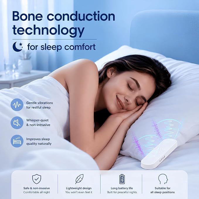 Bone Conduction Bluetooth Pillow Speaker for Sleeping, Privacy Portable Under Pillow Machine Perfect for Side Sleepers with Stereo Bass-30/60Min Timer, Volume Control, TF Function (White)
