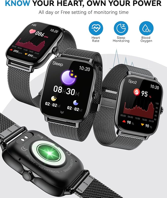 Smart Watches for Women Men (Make/Answer Calls), Steps Counter Fitness Watch for Android iPhone with 120+ Sports, IP68 Waterproof, Sleep Calorie Monitor, Pedometer (Black)