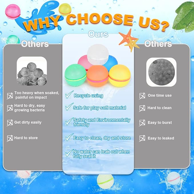 98K Reusable Water Balloons 18 Pcs with Mesh Bag, Pool Beach water Toys for Boys and Girls, Outdoor Summer Toys for Kids Ages 3-12