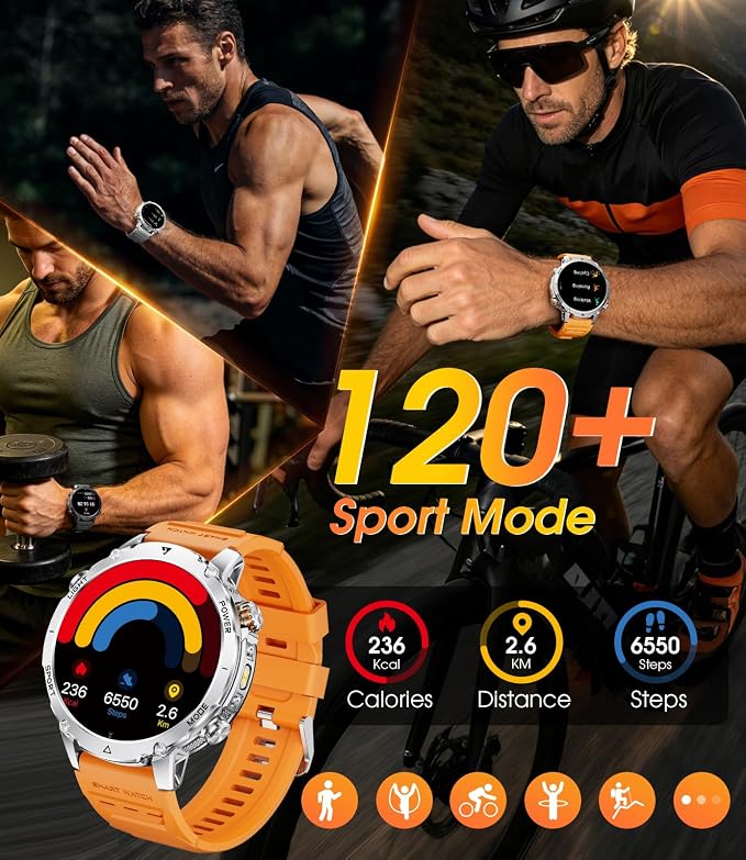 LIGE Military Smart Watch for Men, 1400mAh 60-Days Battery, 1.85" HD Smartwatch with LED Flashlight, 100+ Sports Mode, IP68 Waterproof, Pedometer, Fitness Watch for Android iOS (Sliver)