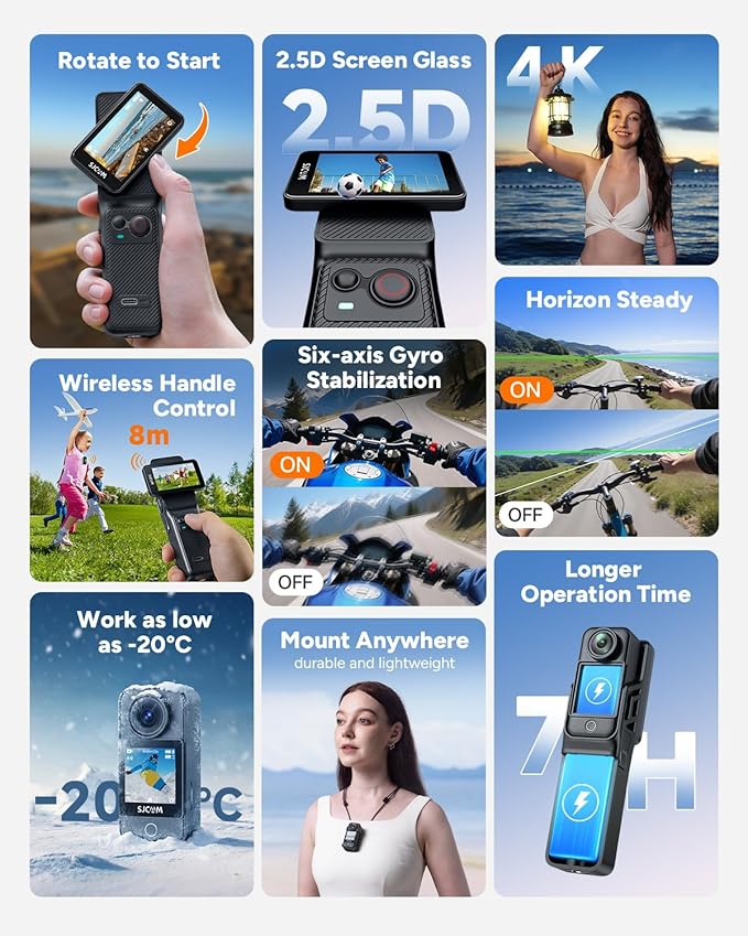 SJCAM C400 Vlogging Camera,64GB 4K Image,7H Power use,6-Axis Stabilizer,for Vlogs influencers,2.29'' Touch Screen,30M Waterproof Body Cam,Vlogging for YouTube,Black,Camara para grabar contenido