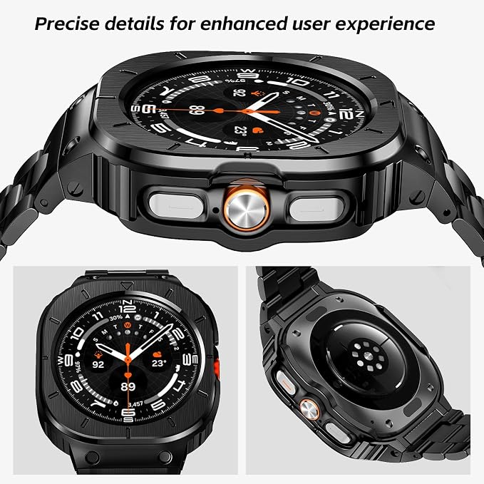 SUPLINK Stainless Steel Bands Compatible with Samsung Galaxy Watch Ultra Band for Men (2025/2024), Adjustable Metal Band Protective Bumper for Galaxy Watch Ultra Case Accessories 47mm,Black