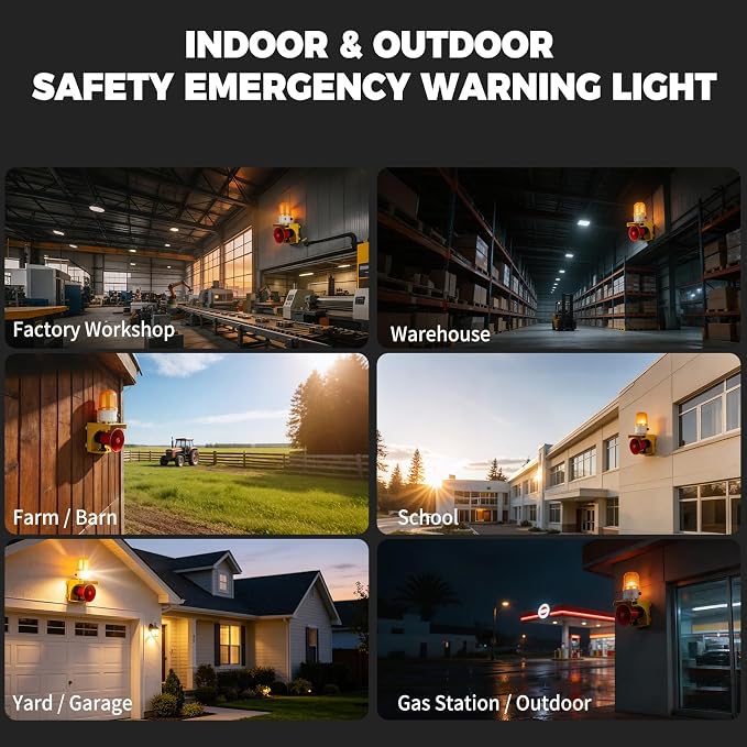 AC110V Industrial Siren Alarm Strobe Light-120dB Loud Horn&Waterproof Red Beacon Warning Light for Emergency,Factory,Fires,Tornado,Intruder Deterrent (AC110V Amber Light (Switch,0-120dB))