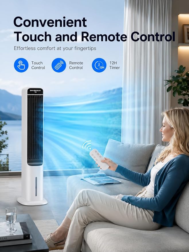 Uthfy 41 Inch Portable Air Conditioners, 3-in-1 Swamp Cooler Air Conditioner with 120° Oscillation, 4 Modes, 3 Speeds,4L Water Tank,4 Ice Packs, Cooling Fans that Blow Cold Air with Remote