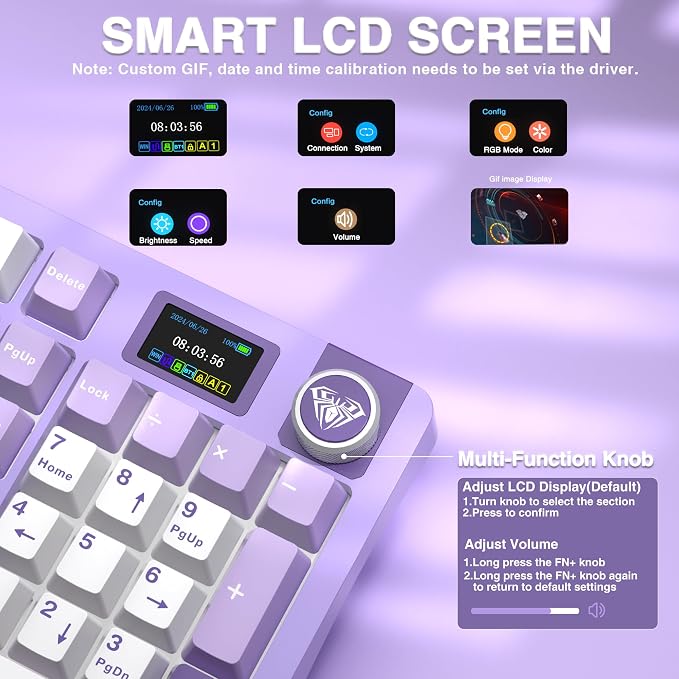 AULA S98 Pro Wireless Mechanical Keyboard with Screen & Knob, Tri-Mode Creamy Keyboard with Number Pad, Pre-lubed Linear Switches, Hot Swappable RGB Backlit Computer Gaming Keyboards for PC/Laptop