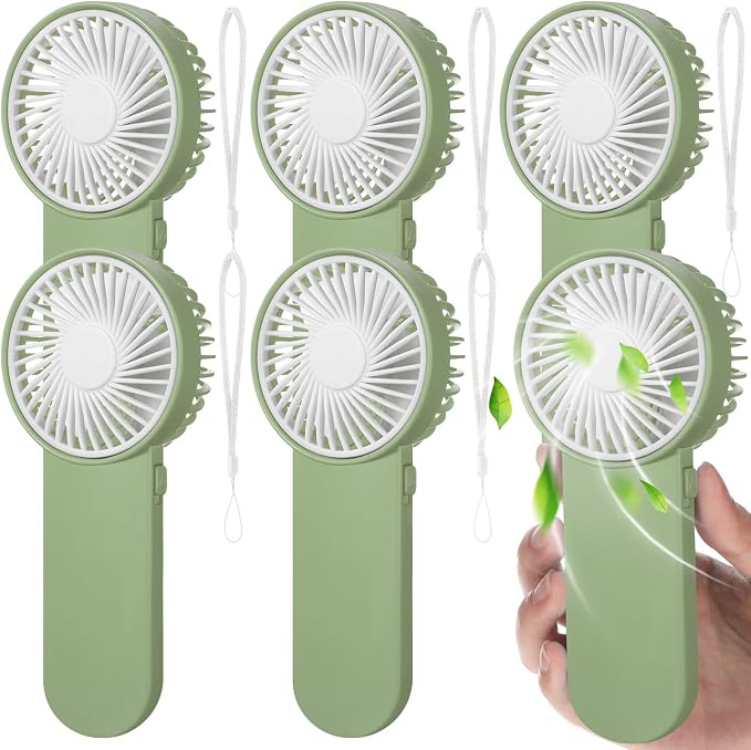 Sumind 6 Pcs Small Personal Portable Fan Mini Handheld Bulk 1 Speed Electric Cute Battery Powered for Neck Lash Makeup Women Men Travel Camping Indoor Outdoor Summer (Sage Green)