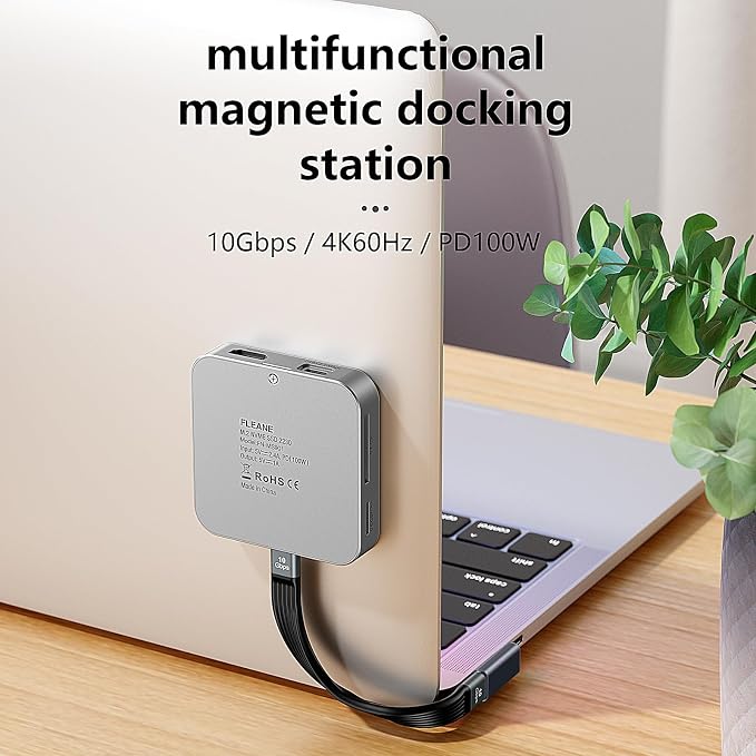 Magnetic USB C Hub 8 in 1 & Type-C Docking Station M.2 NVMe 2230 SSD Enclosure, 4K@60Hz HDMI 10Gbps USB-A/USB-C 3.2 SD/TF 3.0 Card Solt AUX 100W PD for iPhone 15 16 MacBook Pro Air Laptop