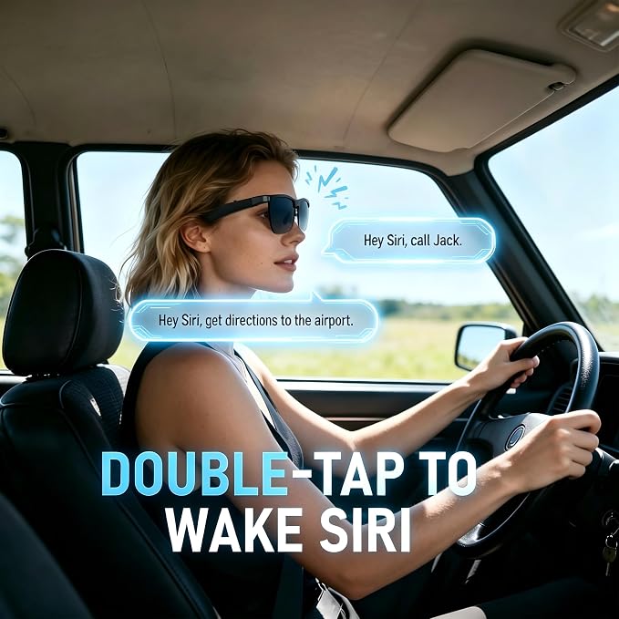 Smart Glasses, Open-Ear Audio Bluetooth Sunglasses | UV400 Polarized Lenses, Bluetooth 5.3, 8H Playtime | Adjustable Silicone Nose Pads, Hands-Free Call for Sports Driving Cycling | Men & Women