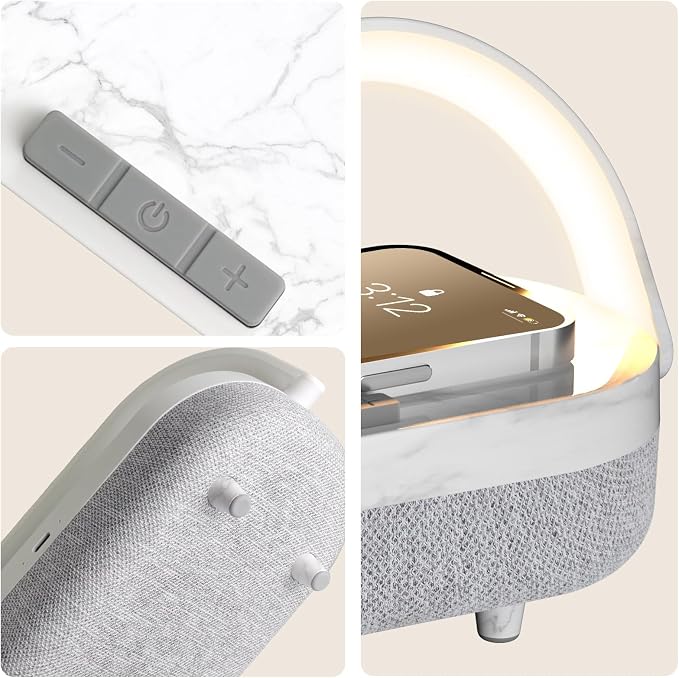 Nightstand Lamp with Wireless Charger,4 in 1 Touch Bedside Lamp Bluetooth Speaker,Portable Dimmable LED Night Light,Corporate Gifts Premium for Employees Clients,Birthday Gifts Women Wife Friend