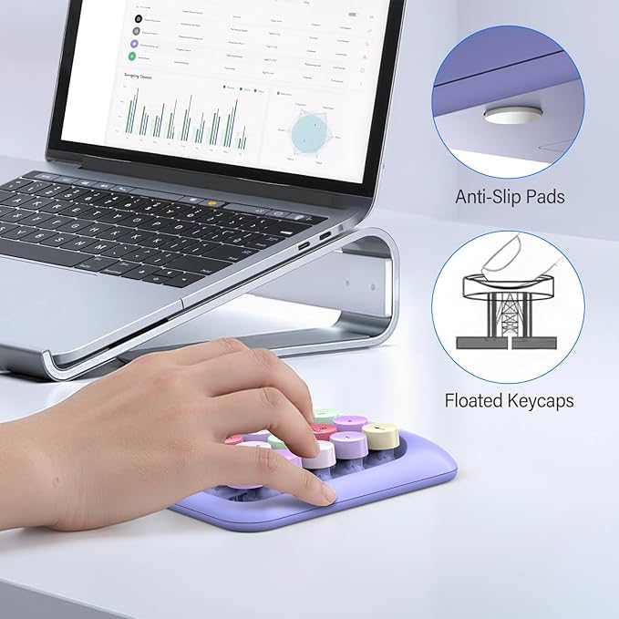 MOFII Cute Colorful Wireless Number Pad - 18 Keys, Portable 2.4 GHz with Stable Wireless Connectivity, 10-Key Financial Accounting Extension (Purple Colorful)