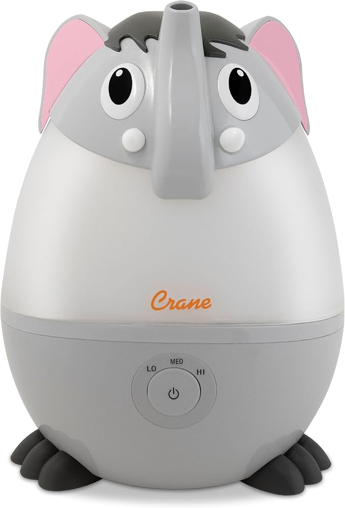 Crane Adorables Ultrasonic Mini Humidifiers for Bedroom and Baby Nursery, 5 Gallon Cool Mist Air Humidifier for Large Room or Kid's Room, Humidifier Filters Optional, Mini Elephant