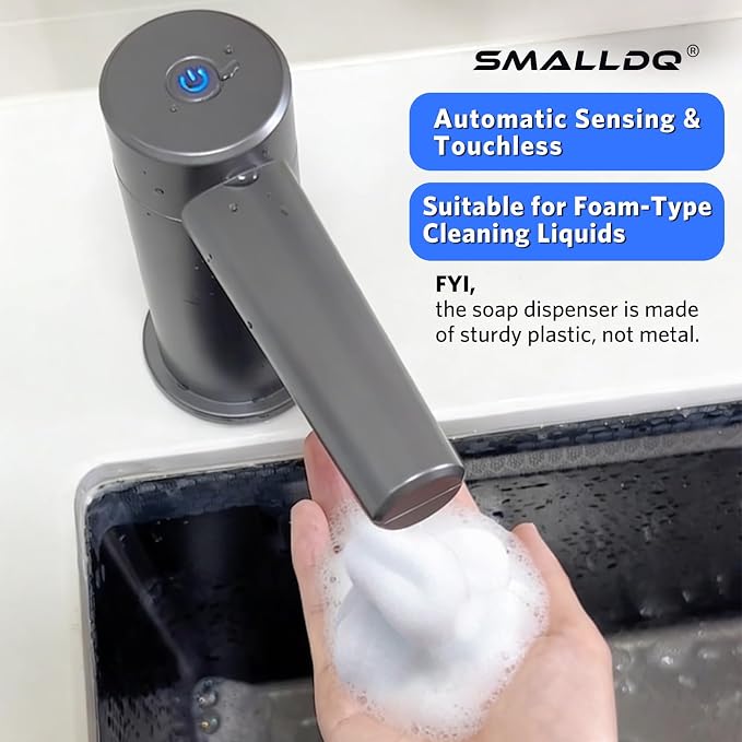 Automatic Sensor-Activated Built-in Foam Soap Dispenser for Kitchen Sinks, Plug-in Power Supply, Includes a 38-inch Silicone Extension Tube. Designed for Kitchens and Bathrooms (Dark Gray)