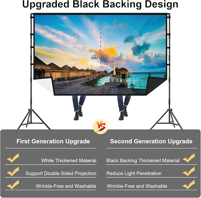 Projector Screen with Stand, TOWOND 120 inch Portable Projector Screen Black Backing, Outdoor Movie Screen 16:9 4K HD Wrinkle-Free Projection Screen with Carry Bag for Backyard Sports Viewing Parties