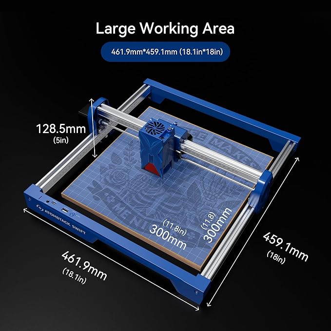 ATOMSTACK Swift 7W Laser Engraver and Cutter, 0.06mm High Accuracy Laser Engraving Machine for Wood and Metal, Dark Acrylic, Glass & Leather, DIY Laser Cutter with Eye Protection(Blue)