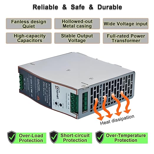 120W 24V Din Rail Mount Power Supply 24V Output AC-DC Industrial Power Adapter 100~240V AC Input Din-Rail Switching Power Supply with Over Temperature Short Circuit Protection