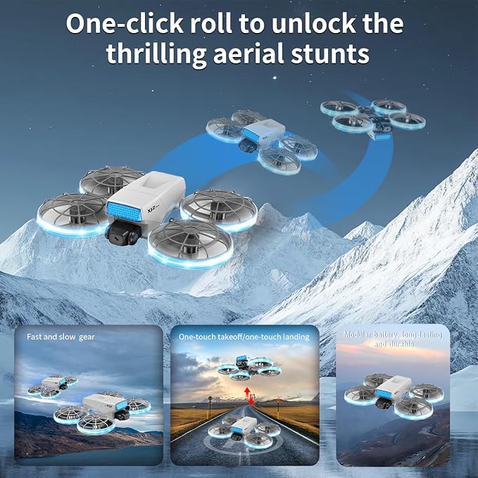 HD Camera Drone with Foldable Remote Controller Featuring Built-in Display and Detachable Lanyard, Portable Foldable Body Weighing Under 250g, Propeller Guards, RC Quadcopter with 360-Degree Flip, One-Key Takeoff/Landing, Ideal Gift for Beginners and A...