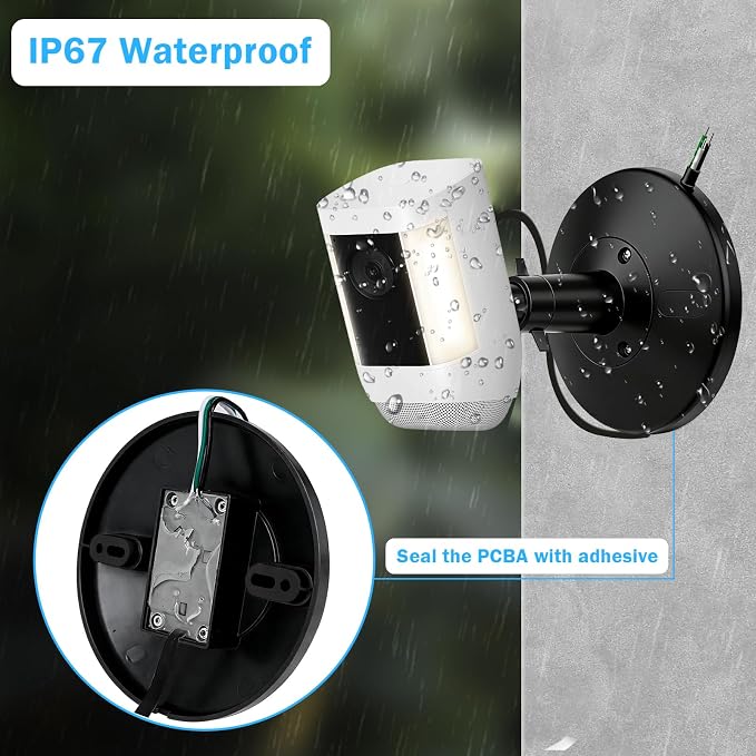 Hardwired Kit for Ring Cams (Outdoor Cam Plus, Stick Up Cam, Spotlight Cam Pro/Plus), IP67 Waterproof Design for Outdoor or Indoor Use,Black-1Pack