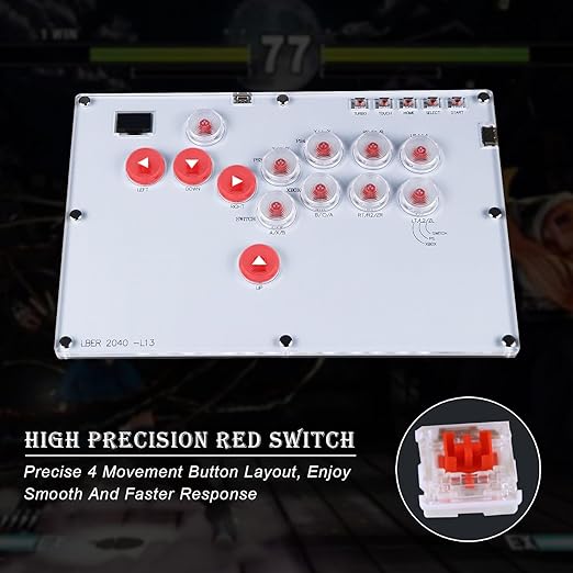 Arcade Stick Leverless Controller L13, All-Button Controller Street Fight with Hot Swap & SOCD, Arcade Stick Street Fight for PC/PS3/PS4/Steam/Switch Game Keyboard-Support Turbo and Custom RGB (White)