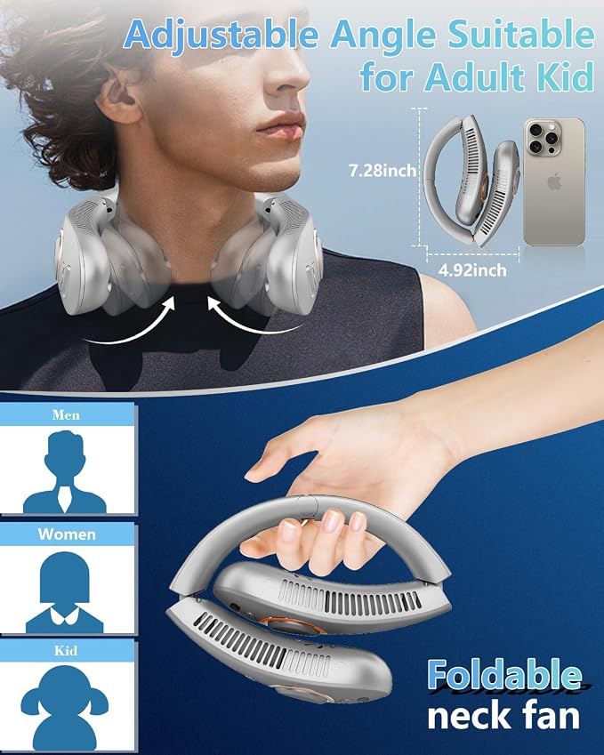 Neck Fans Portable Rechargeable,4000Mah Neck Fan with Mist Spray,Bladeless Folding Fans that Blow Cold Air,Leafless Hanging USB-C Battery Operated Neck Coolers for Hot Weather