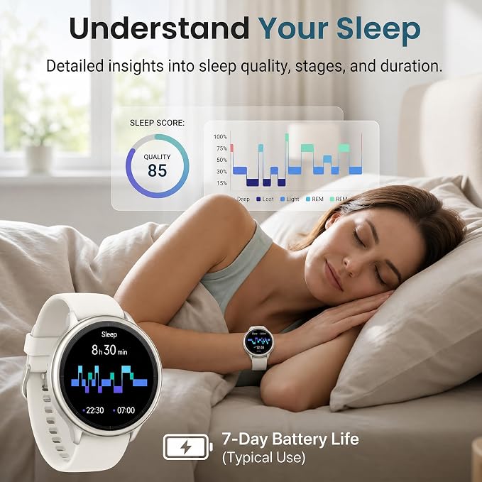 Smart Watch for Women (Answer/Make Call), 1.65" HD Fitness Tracker with Heart Rate/SpO2/Sleep Monitor, Pedometer, 110+ Sports Modes, 3ATM Waterproof, 7-Day Battery, for iOS Android