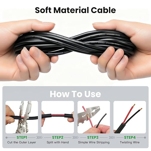 18 Gauge Speaker Wire 300 Feet CL3 Related CCA Black Cable with 2 Conductors for Outdoor Direct Burial Backyard Garden Home Car in-Wall Speaker