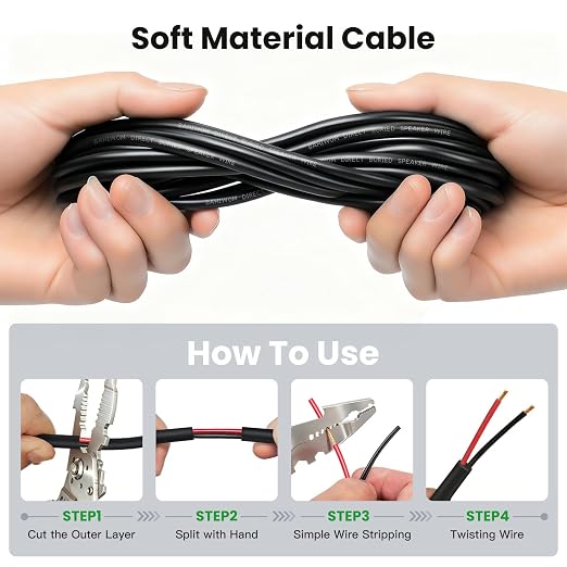 18 Gauge Speaker Wire 200 Feet CL3 Related CCA Black Cable with 2 Conductors for Outdoor Direct Burial Backyard Garden Home Car in-Wall Speaker