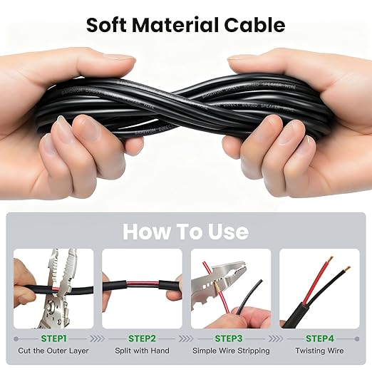 14 Gauge Speaker Wire 100 Feet CL3 Related CCA Black Cable with 2 Conductors for Outdoor Direct Burial Backyard Garden Home Car in-Wall Speaker