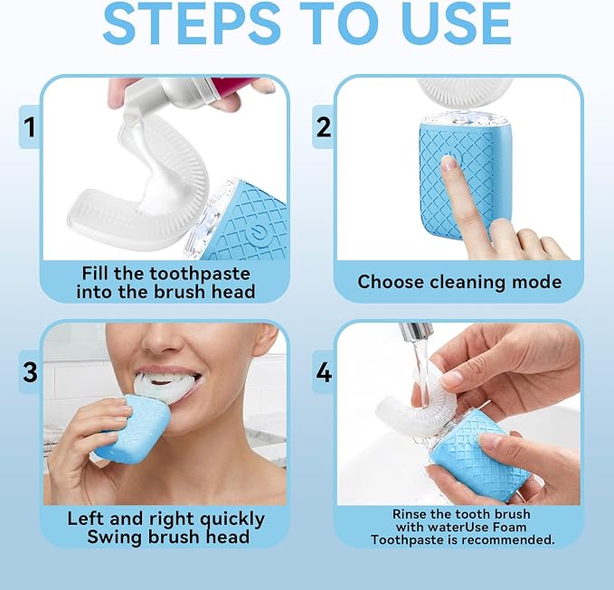 Sonic Electric U Shaped Toothbrush for Adults, Automatic Full Mouth Cleaning Toothbrush, 360° Stain Removal, IPX7 Waterproof Rechargeable, 3 U-Shape & 2 Straight Brush Heads