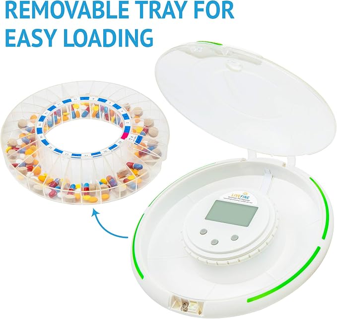 Live Fine Automatic Pill Dispenser with 28-Day Electronic Medication Organizer, 6 Dosage Templates, Easy-Read LCD Display, Sound & Light Alerts & Key for Prescriptions, Vitamins, Supplements & More
