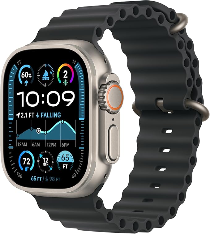Apple Watch Band - Ocean Band (49mm) - Black with Natural Titanium Finish - Regular
