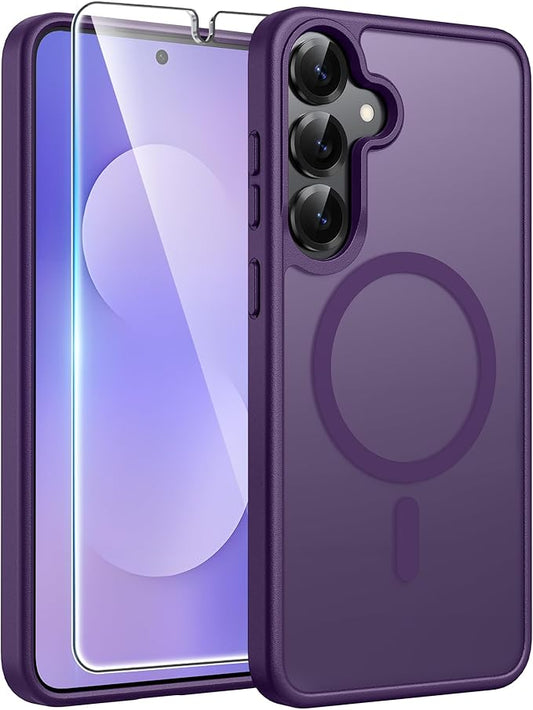 FNTCASE for Samsung Galaxy S25 Plus Case: Samsung Galaxy S24 Plus Phone Case Fit with Magsafe Translucent Matte Case with [Screen Protector] Military Grade Shockproof Protective Phone Cover-Purple