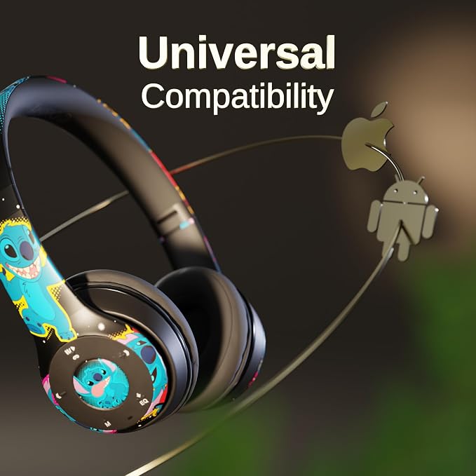 iJoy Disney Lilo & Stitch Bluetooth Over-Ear Headphones, Wireless Foldable Headset with Built-in Microphone for Adults and Kids, Comfortable Auriculares: Electronics