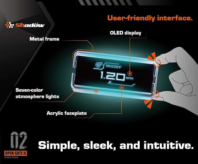 Shadow OBD2 Digital Gauge Display D-Meter 2 - Compact & Futuristic, Vibrant RGB & ARGB Ambient Rainbow Backlight, Multi-Functional Meter for 12V & 48V Cars Newer Cars