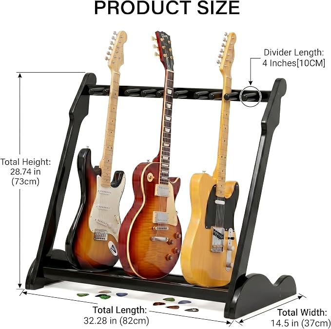 Guitar Stand Rack, Multi-Guitar Display Rack Adjustable Bamboo Guitars Holder Electric Guitar Stands Floor Storage for Bass Acoustic, Home Studio, Band Stage (Black-B)