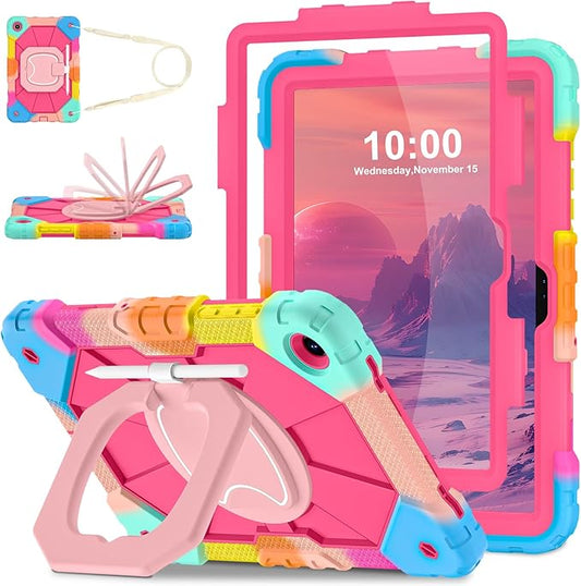 WESOROL Case for Galaxy Tab A11 Plus/A9 Plus 11 Inch,Shockproof Cover for Samsung Tablet A11+/A9+ Case with Screen Protector 360 Rotating Stand Pencil Holder Shoulder Strap,Colorful Pink