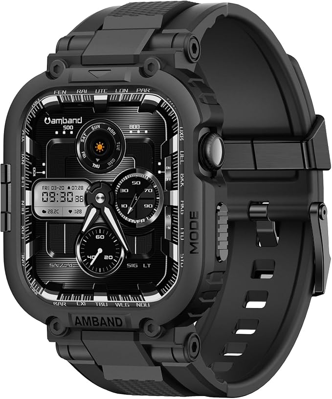 amBand Bands Case Compatible with Apple Watch Series 11/10 46mm for Men, M1 Sport Rugged Heavy Duty Cover Tactical Strap Military Grade Protective Bumper Protector for iWatch 46 mm Men Black