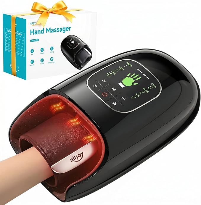 ALLJOY Hand Massager with Heat and Compression, 9 Modes 9 Intensities Hand Massager for Arthritis and Carpal Tunnel Pain Relief, Wrist Kneading Carpal Tunnel Massager,Birthday Gifts for Men Women