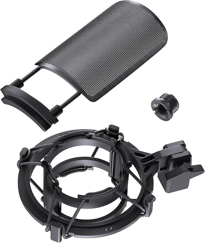 AT2020 Microphone Shock Mount with Metal Pop Filter, [Custom Built for audio technica Mic] Anti-Vibration Suspension Shockmount Holder Clip Compatible with AT2020USB+ AT2035 ATR2050 AT3035 AT3060