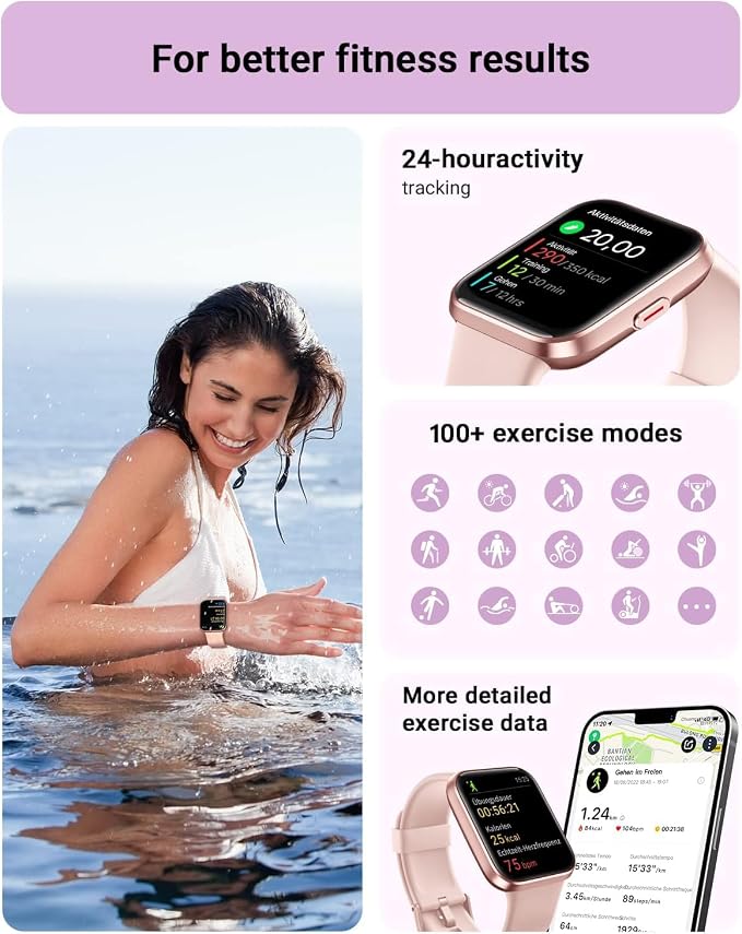 Tensky Smart Watch for Women Android & iPhone, Alexa Built-in, 1.8" Touch Screen Fitness Tracker with Answer/Make Calls, 3ATM Waterproof Heart Rate/Sleep/SpO2 Monitor, Pedometer, 100+ Sport Modes