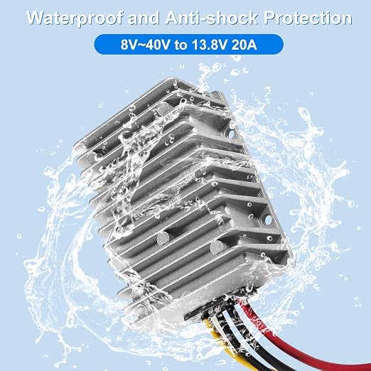 DC Voltage Reducer Converter DC 8V/40V to 13.8V 20A Automatic Step Down Up Voltage Regulator Power Converter Waterproof Module Transformer for Golf Cart Club Car