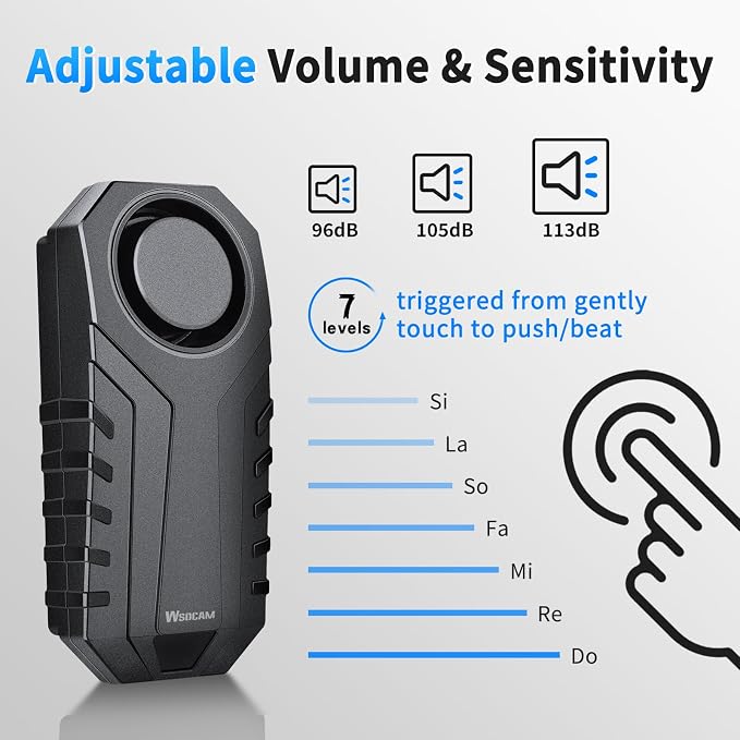 WSDCAM 113dB Loud Anti Theft Vibration Sensor Alarm Systems for Electric Bike Motorcycle Golf Car Trailer Mailbox Garage Door Waterproof Home Security Bike Accessories Bike Alarm with Remote (2pack)