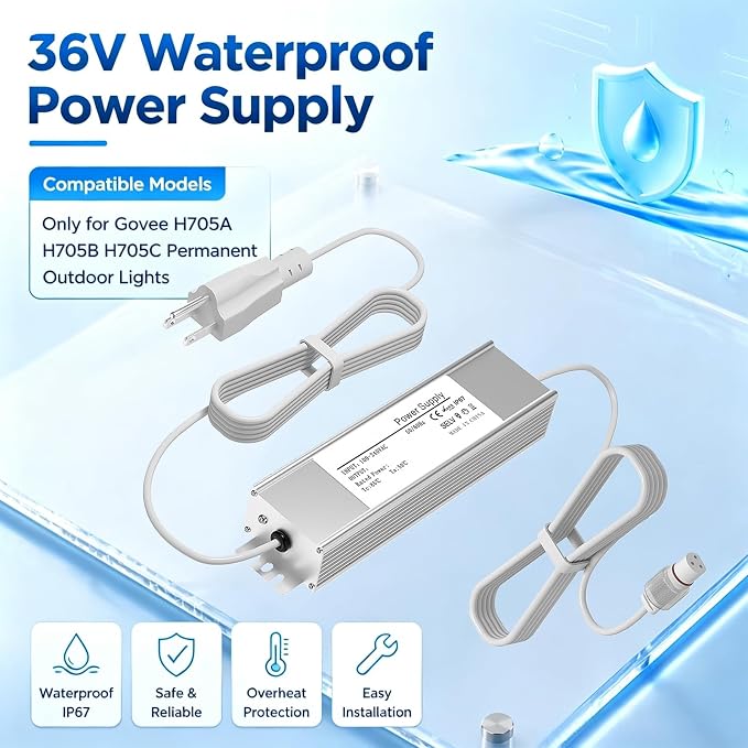 36V Power Adapter for Govee Permanent Outdoor Lights H705A/H705B/H705C Power Cables.