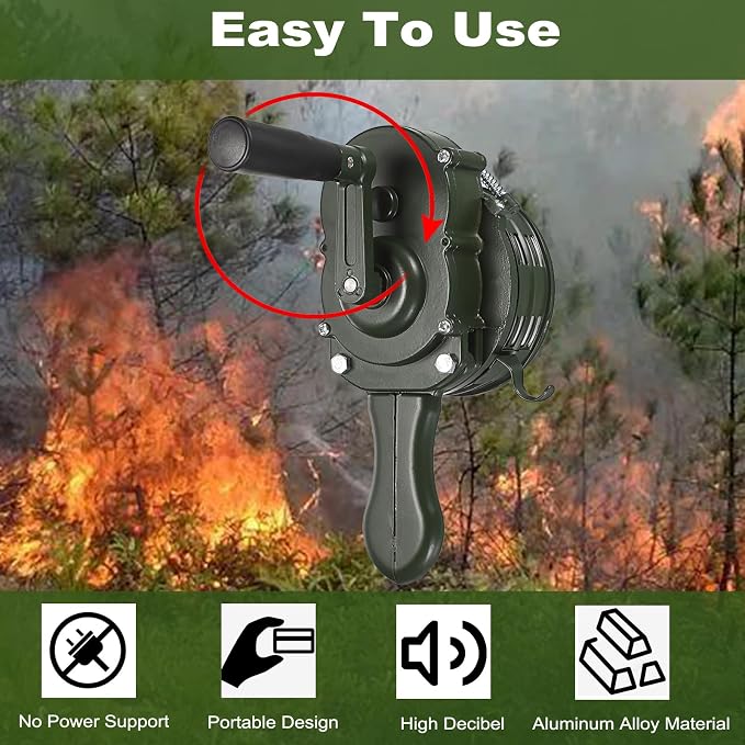 Sumnacon Hand Crank Siren Manual Operated Air Raid Siren with Foldable Handle for Sporting Events,Emergency Sturdy Waterproof Aluminum Alloy Tornado Siren Portable Loud Volume Emergency Siren,Green