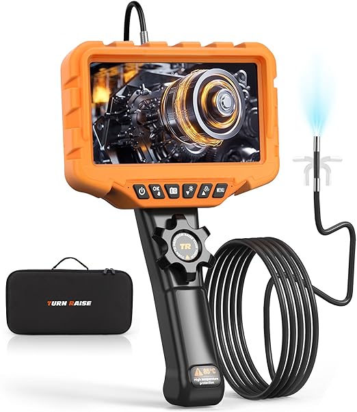 210° Two-Way Inspection Sewer Camera with Light, 7" IPS Articulating Endoscope, Industrial Borescope 0.24in Slim Probe Drain Camera for Inspection Automotive Wall Pipe 5.3FT Cable