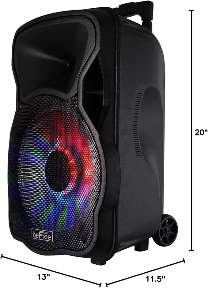 beFree Sound 12 Inch 2500 Watt Bluetooth Rechargeable Portable Party PA Speaker with Illuminating Lights,Black,BFS-12 Portable Speaker