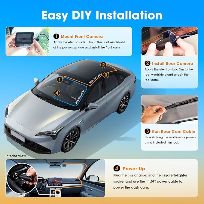 DDPAI Z60 4K Dash Cam Front and Rear, Built-in 32GB eMMC, Free 64GB Card Included, Dual Dash Camera for Cars, AI ISP Night Vision 2.0, 5GHz WiFi, GPS, G-Sensor, 7 Days AOV Parking Mode, 3" IPS, ADAS