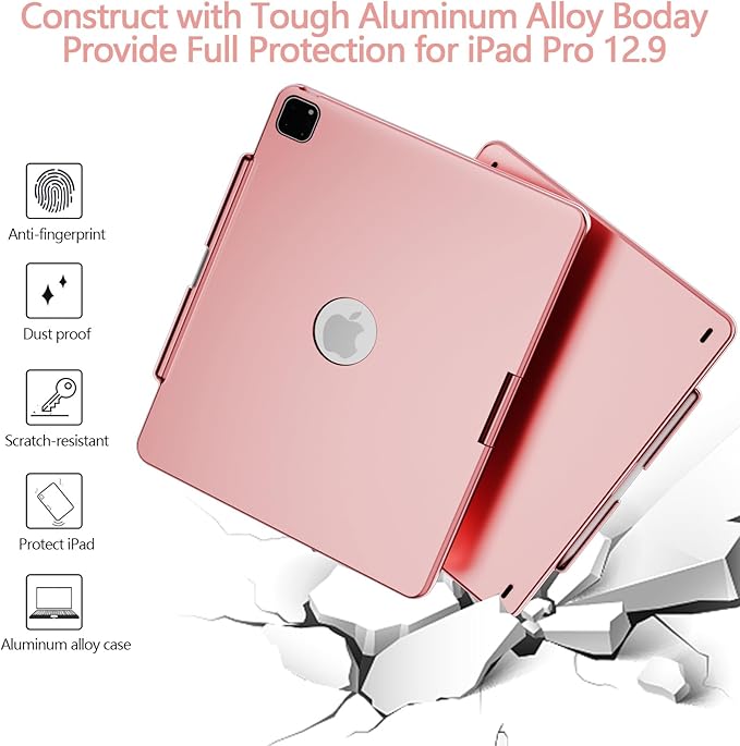 GGH Touch for iPad Keyboard Case Air 13 (M3 2025 / M2 2024) &12.9 iPad Pro (6th,5th,4th,3rd Gen),360° Rotatable Protective Cover Multi-Touch Trackpad Keyboard Case with Pencil Holder - Rose Gold